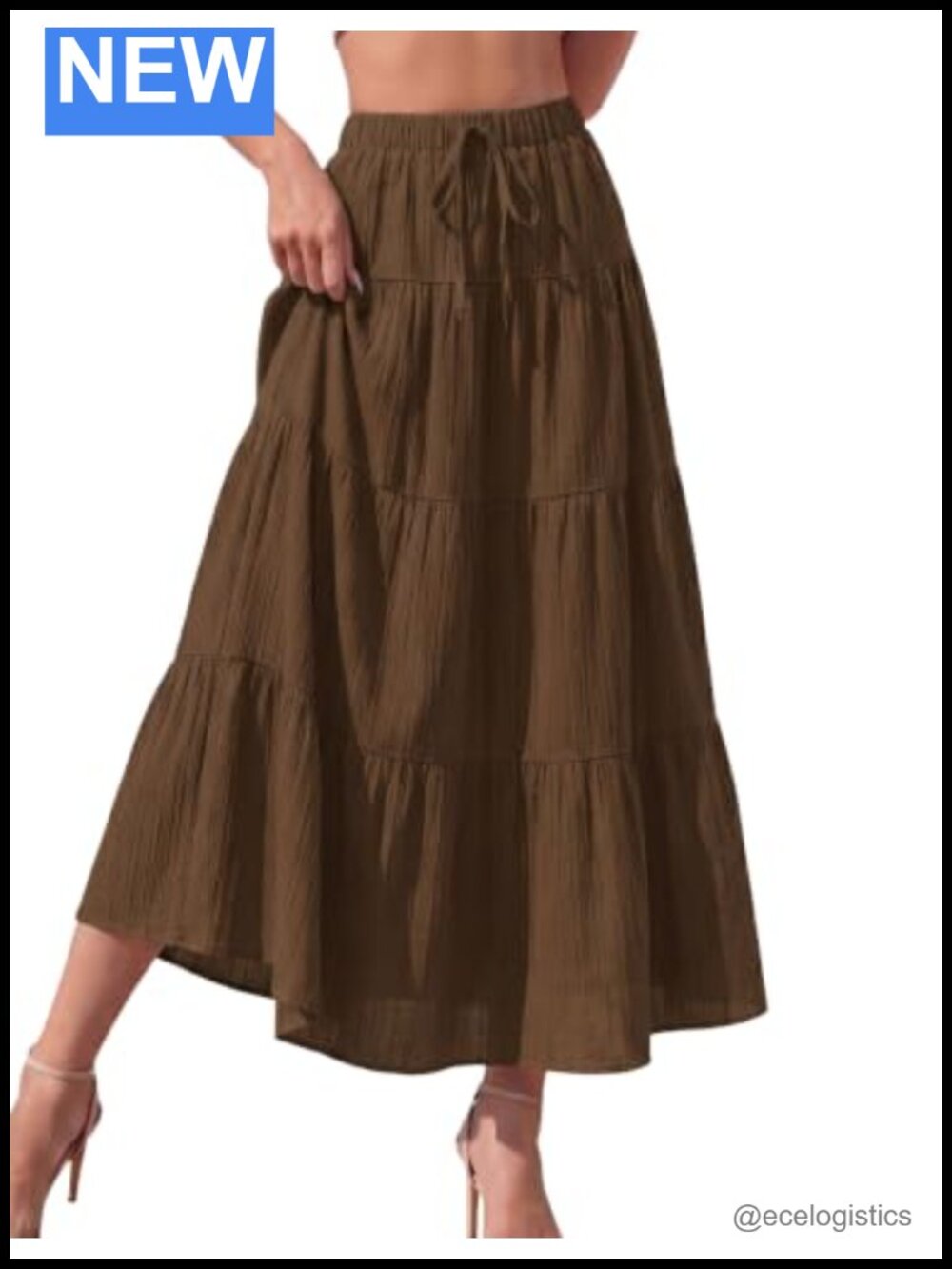 Women's Flowy Boho Maxi Skirt Ruffle Tiered High Waisted 100% Polyester